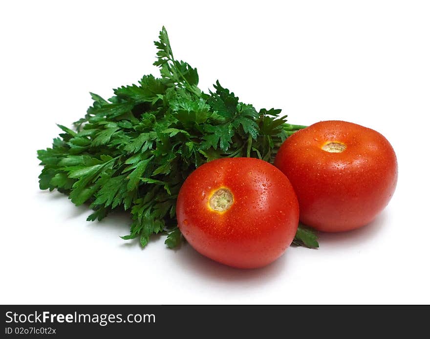 Bunch of fresh parsley and two tomatoes