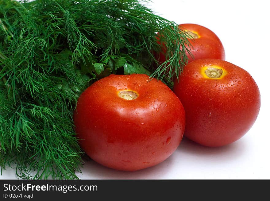 Bunch of fresh herb and tomatoes