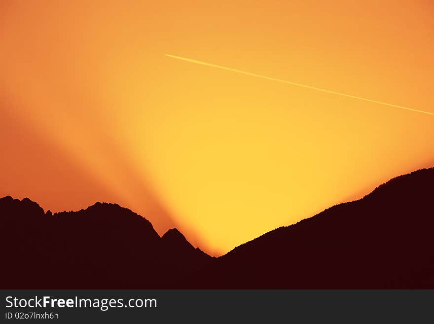 Alpine sunrise in tyrol, in middle of the herat of austria.