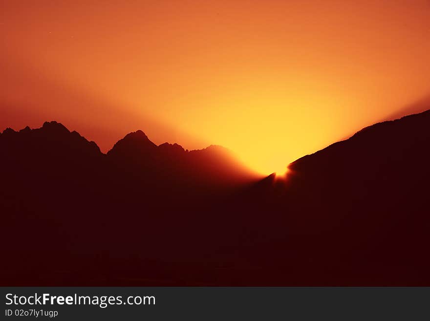 Alpine sunrise in tyrol, in middle of the herat of austria.