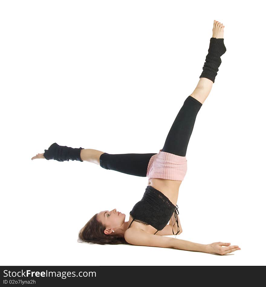 Posing young dancer isolated on white