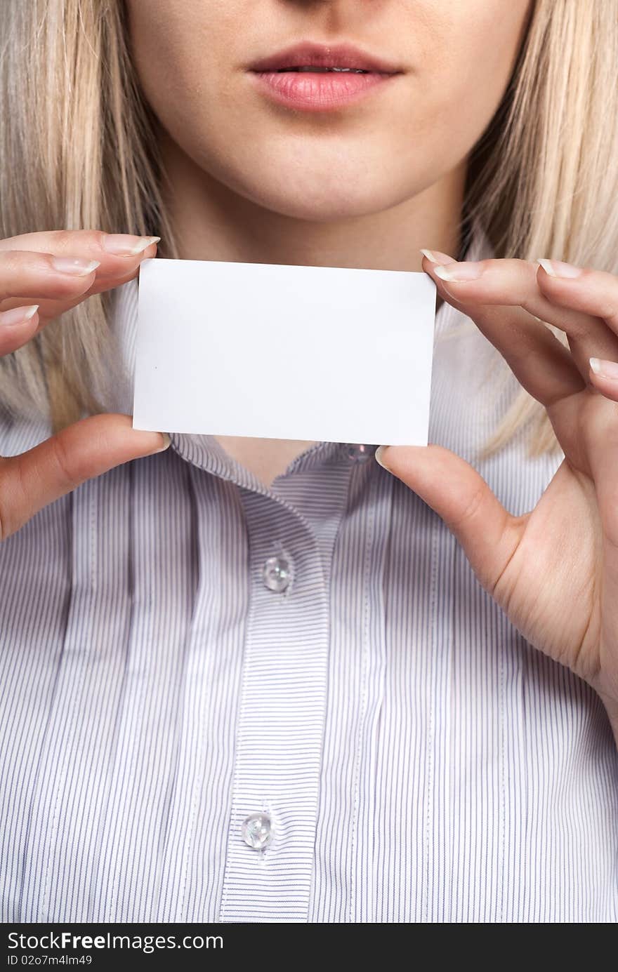 Woman hand holding empty visiting card