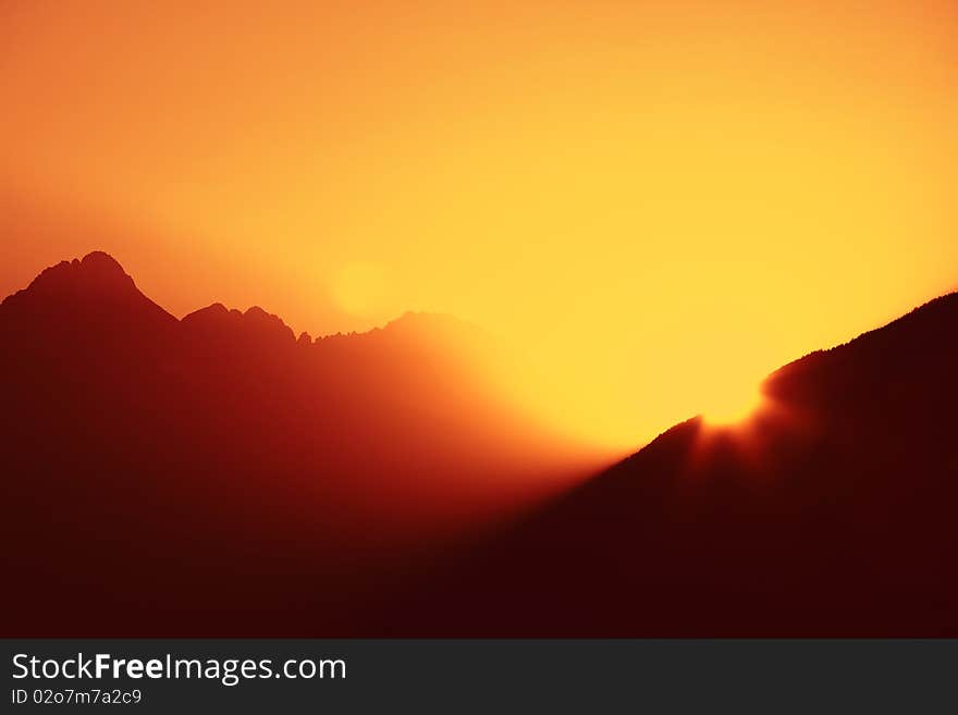 Alpine sunrise in tyrol, in middle of the herat of austria.