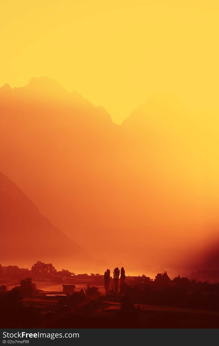 Alpine sunrise in tyrol, in middle of the herat of austria.