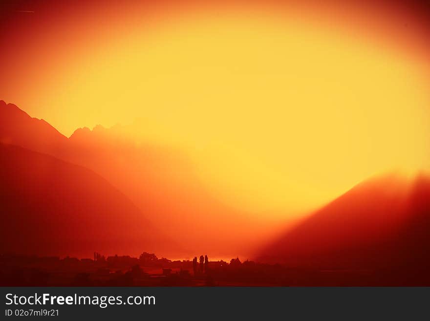 Alpine sunrise in tyrol, in middle of the herat of austria.