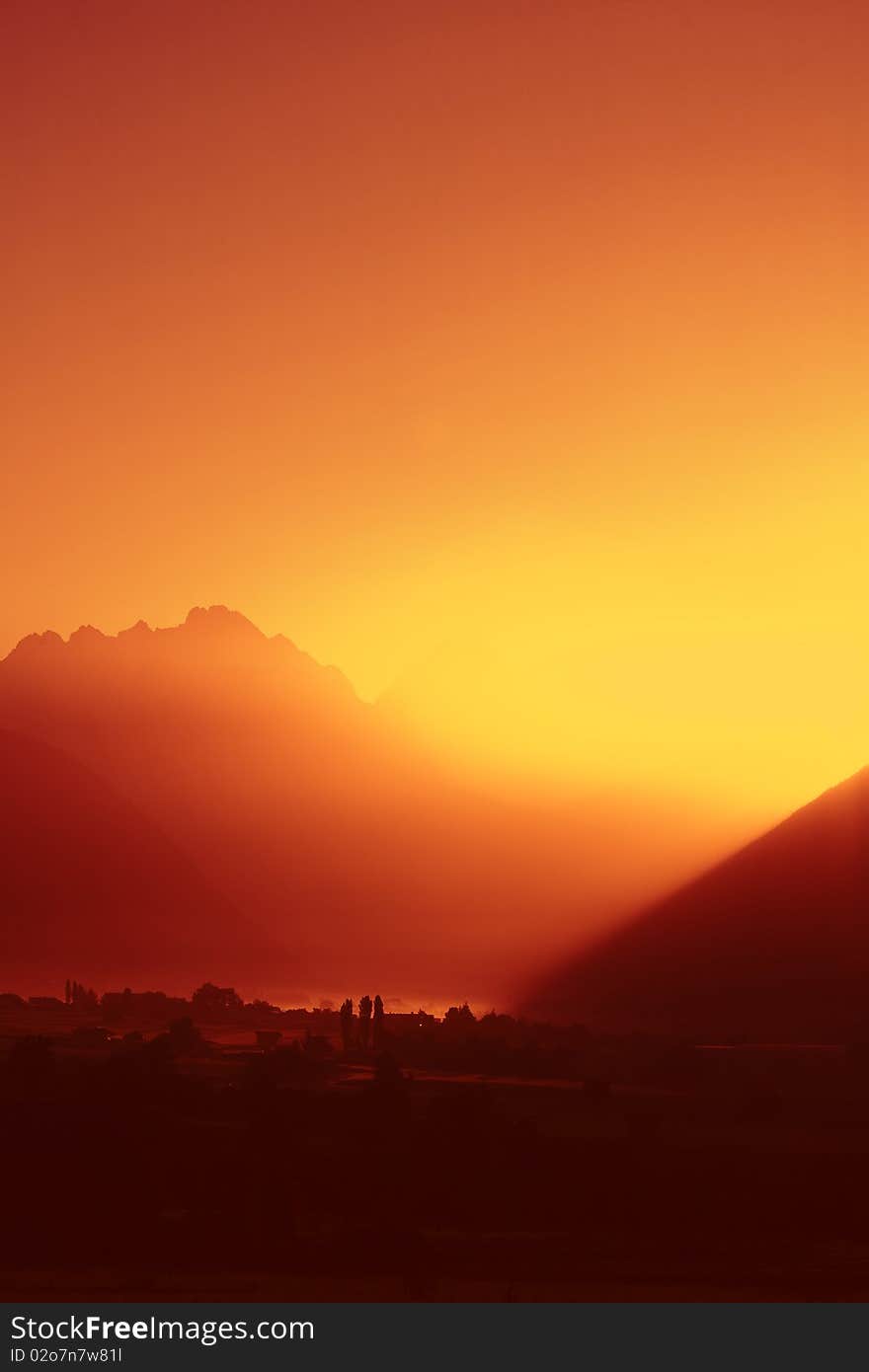 Alpine sunrise in tyrol, in middle of the herat of austria.