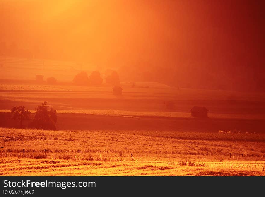 Alpine sunrise in tyrol, in middle of the herat of austria.