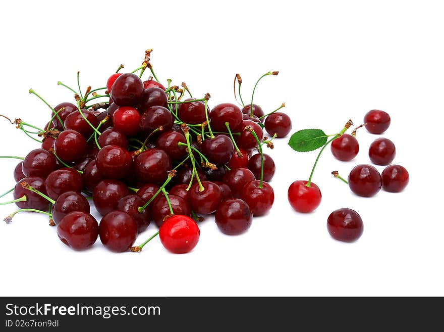 Ripe a sweet cherries isolated on white background. Ripe a sweet cherries isolated on white background