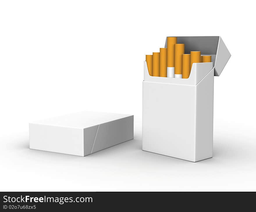 A render of two isolated blank packs of cigarettes