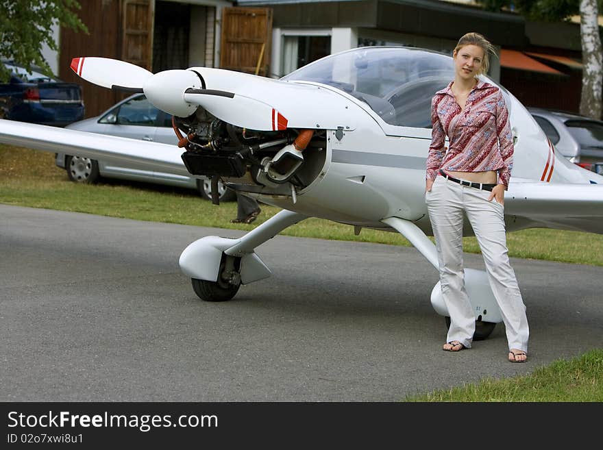 Model-Shooting with a Airplane on a aerodrome. Model-Shooting with a Airplane on a aerodrome