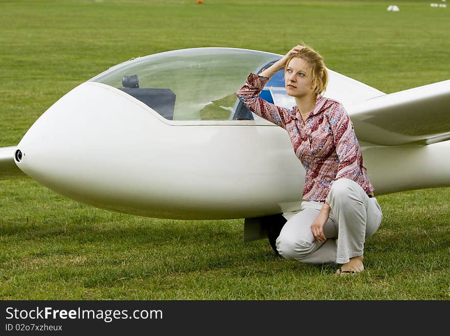 Model-Shooting with a sailplane on a aerodrome. Model-Shooting with a sailplane on a aerodrome