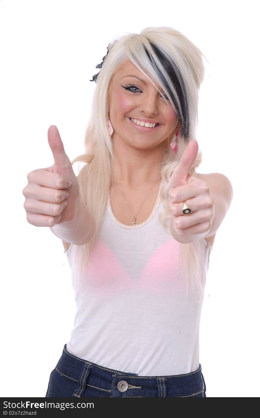 Sexy Young Blond Girl Thumbs Up