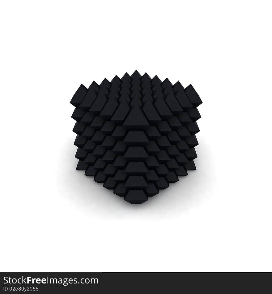 3d black modified cube on white background. 3d black modified cube on white background