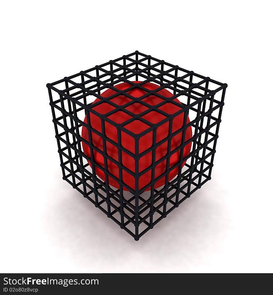 3D Cube and red ball