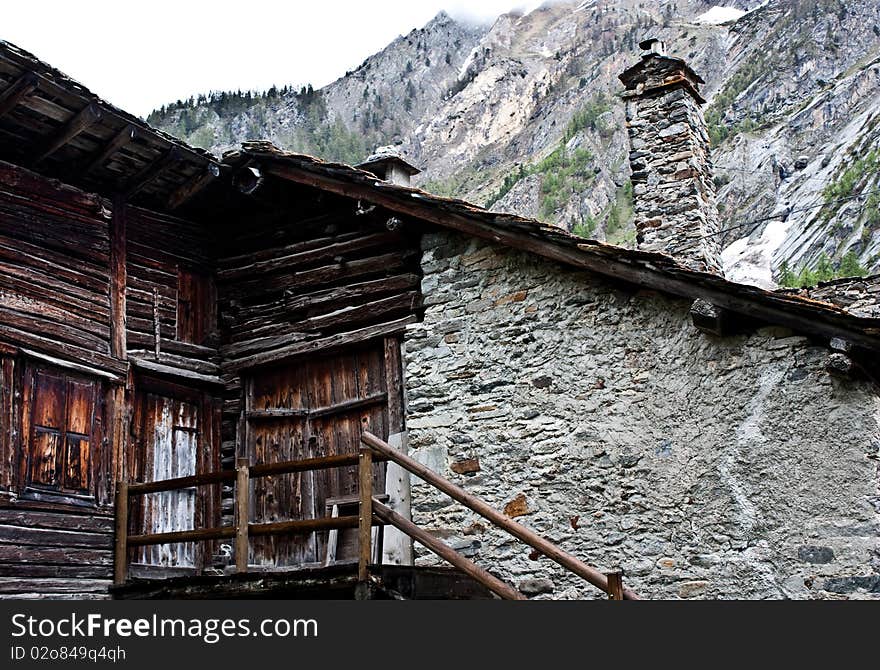 Detail of an Alpine house in Itali, close to Cogne, Gran Paradiso Park. Detail of an Alpine house in Itali, close to Cogne, Gran Paradiso Park