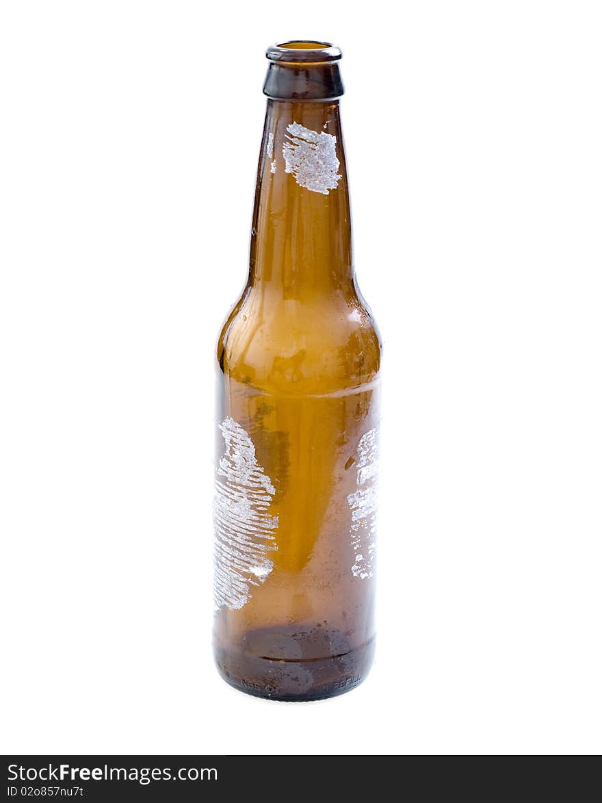 Isolated Beer Glass with Torn Off Label on White Background.