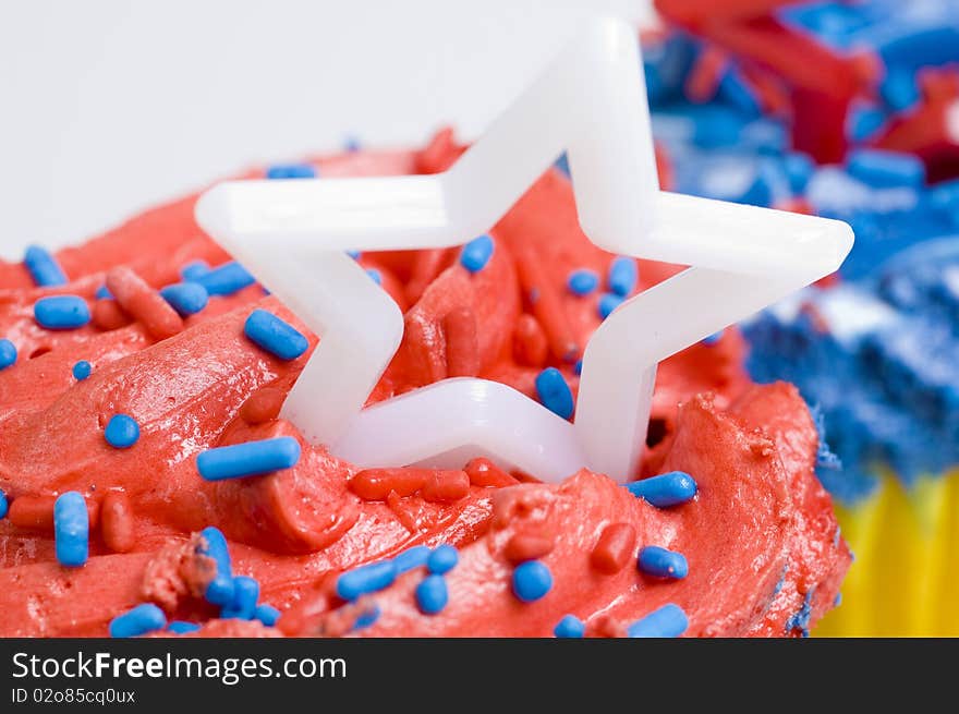 Cupcakes with Red Star on White Background. Cupcakes with Red Star on White Background.