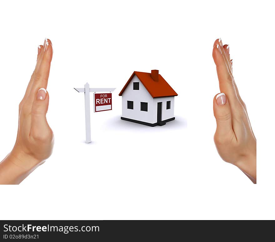 Three-dimensional house on a white background. The symbol of the Real Estate