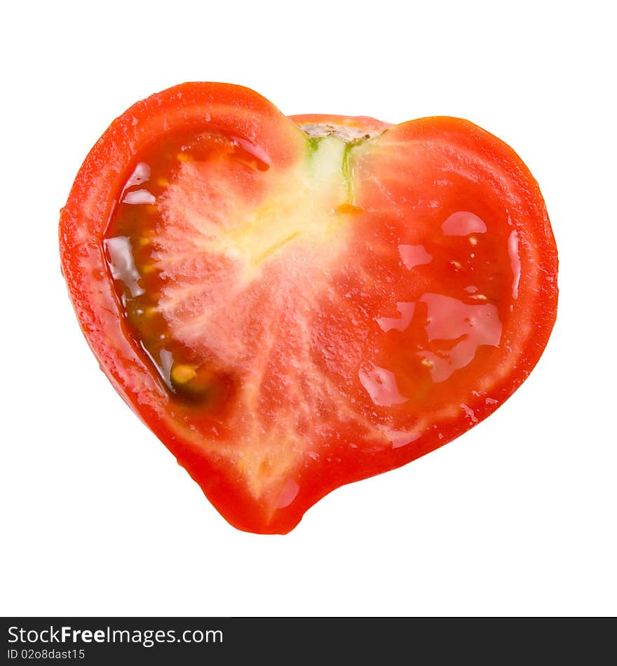 Tomato in the shape of a heart isolated on white background