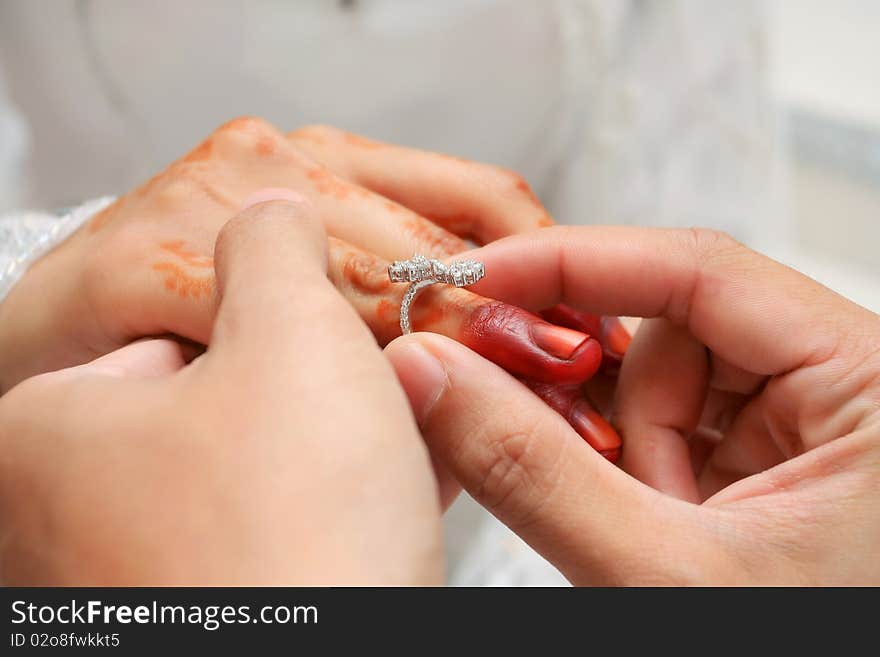 Wear wedding ring ceremony in asian people