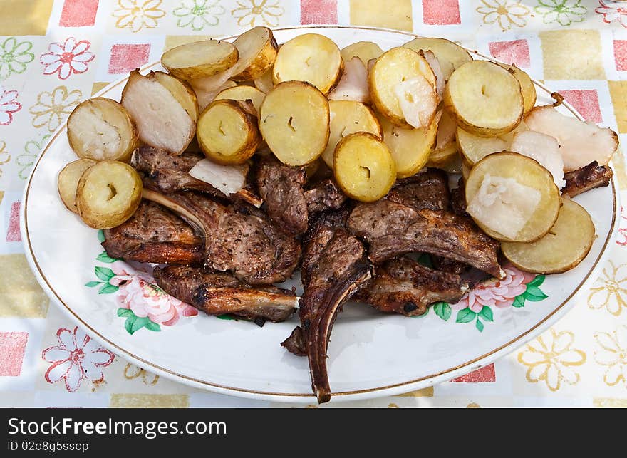 Fried mutton chops and  potato