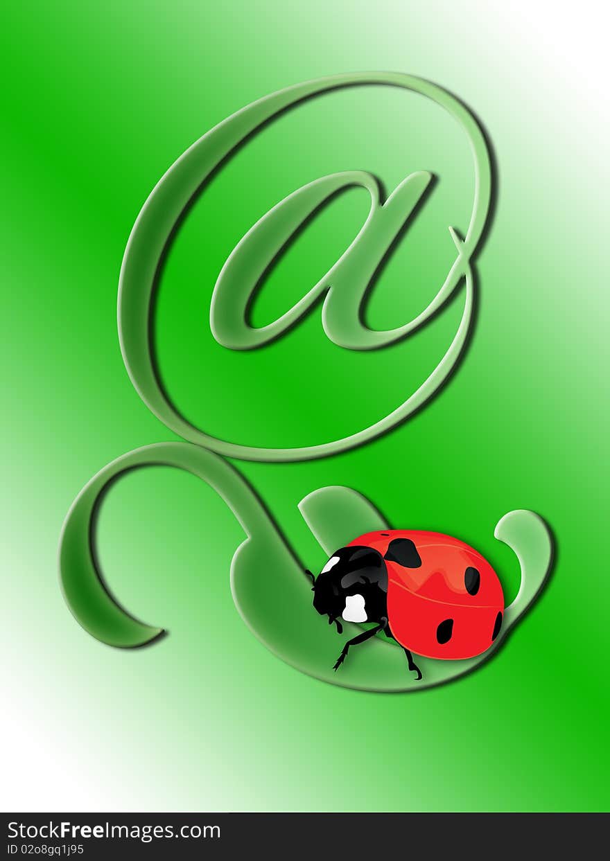 Ladybird on a green leaf in the form of e-commerce