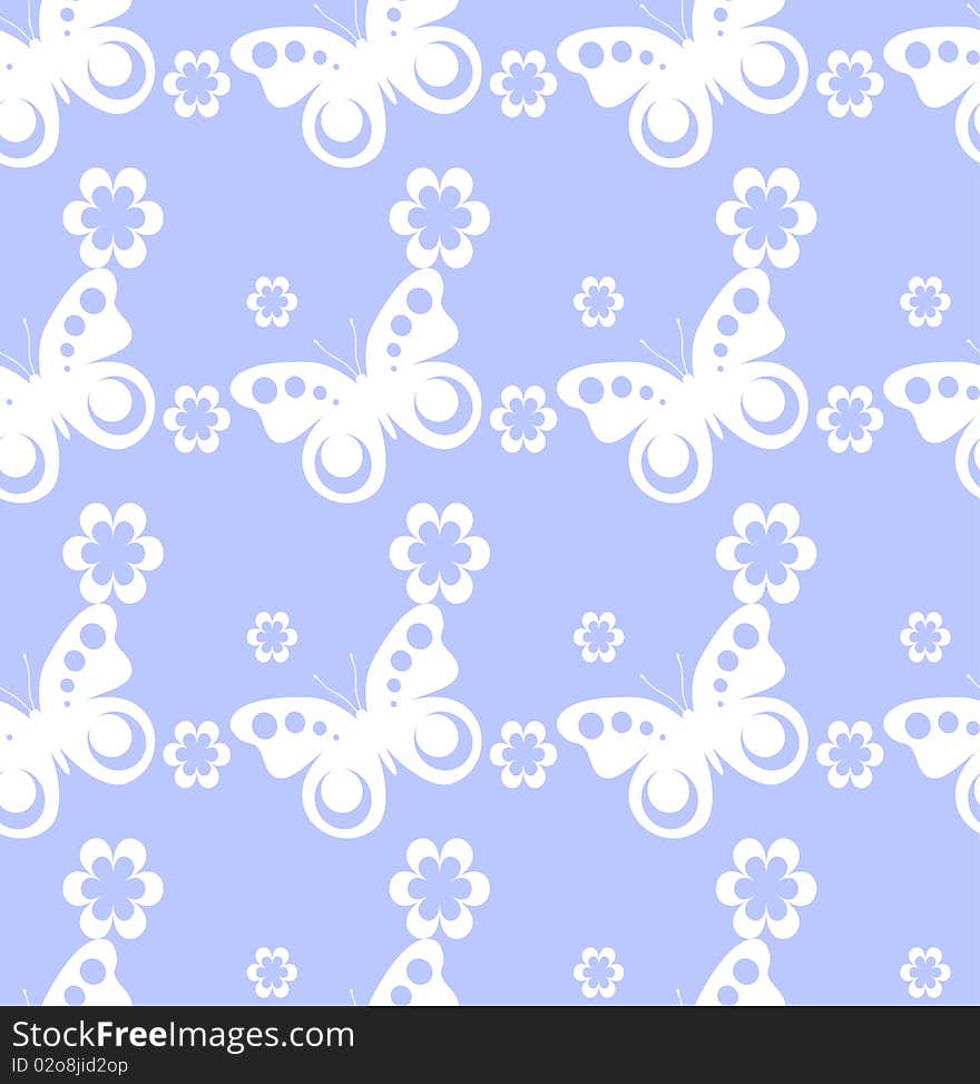 Vector seamless pattern with butterflies and flowers