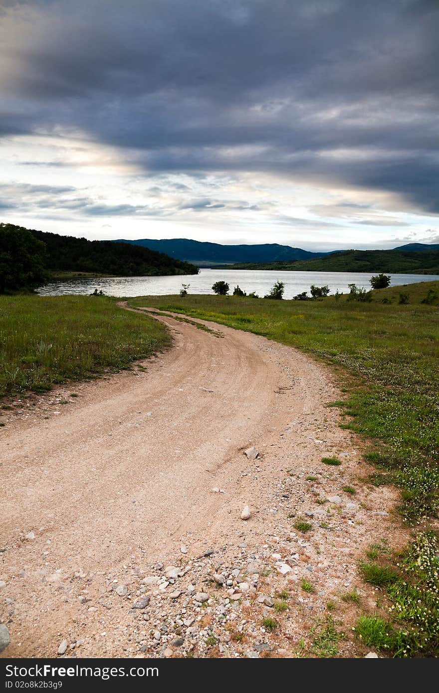 Landscape of Jrebchevo Lake in summer in Bulgaria.