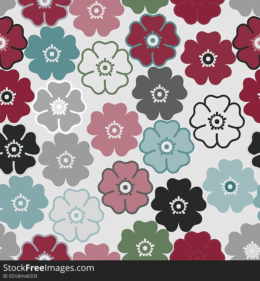 Vivid colorful repeating flower background. Vivid colorful repeating flower background