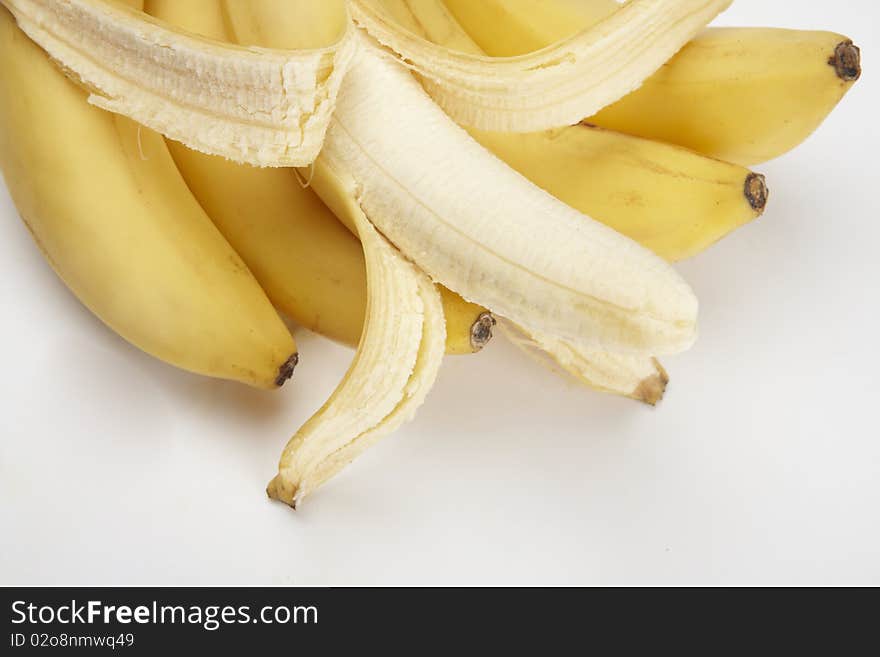 Close-up fresh bunch of bananas isolated on white background