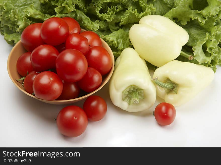 Fresh vegetables on the white background