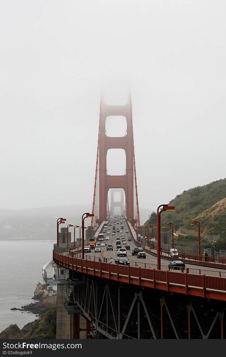 Golden Gate Bridge with fog rolling in.