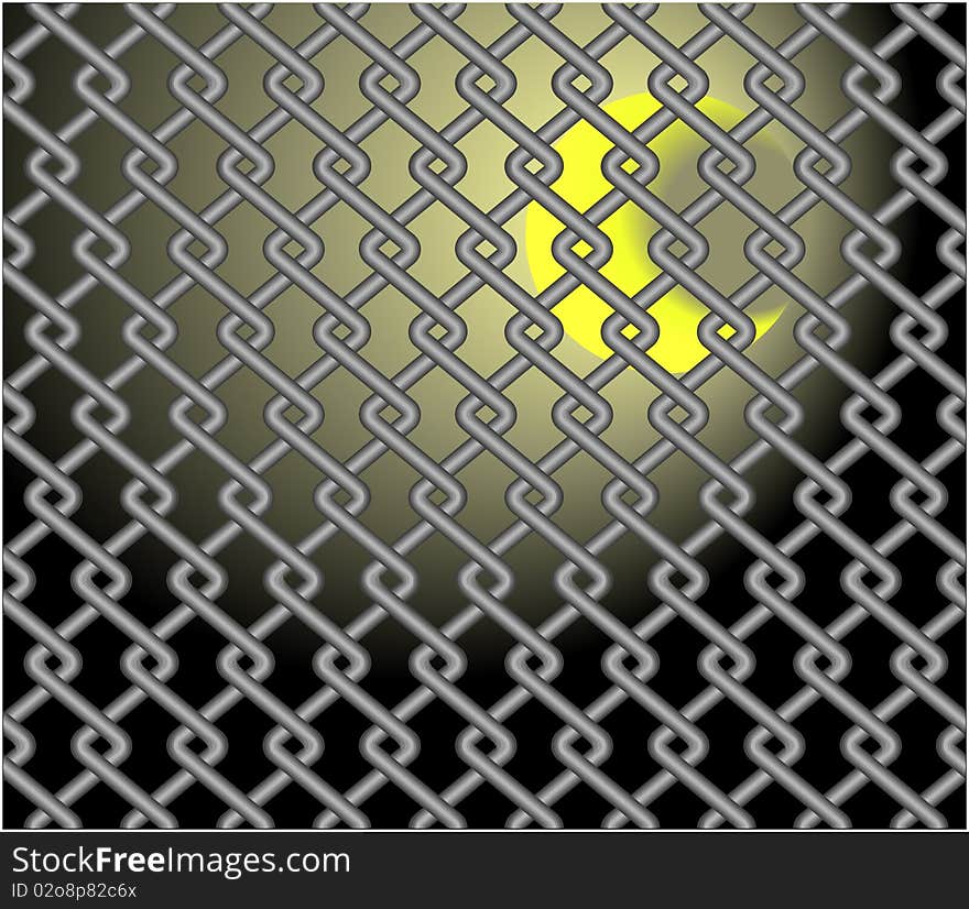 The moon (decreasing) behind a mesh fence