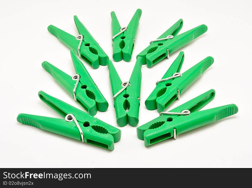 Set of green linen pegs. Set of green linen pegs