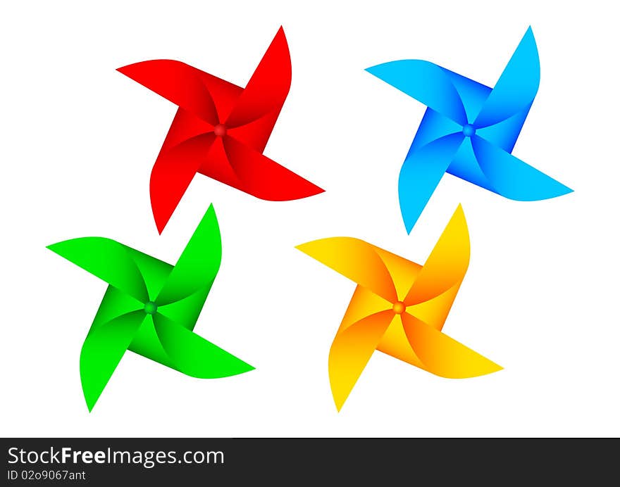 Four pinwheels on a white background