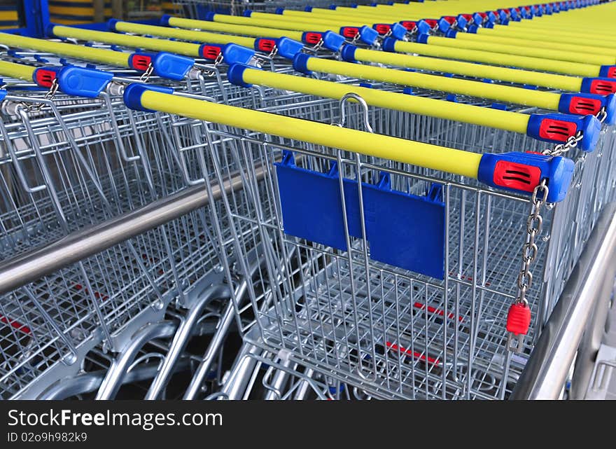 Row of shopping carts, detail