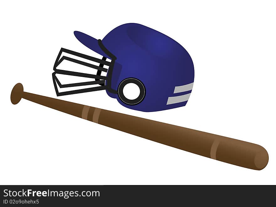 Baseball hat and bat on the white background