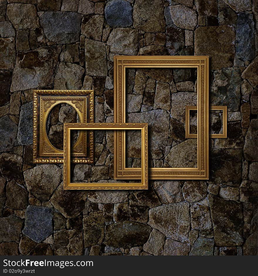 Old frames overlapping on a stone wall