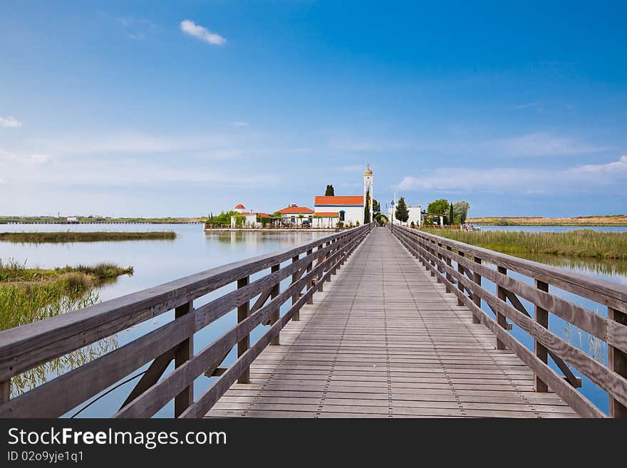 Agios Nikolaos Monastery on the Vistonida Lake at Porto Lagos, Greece