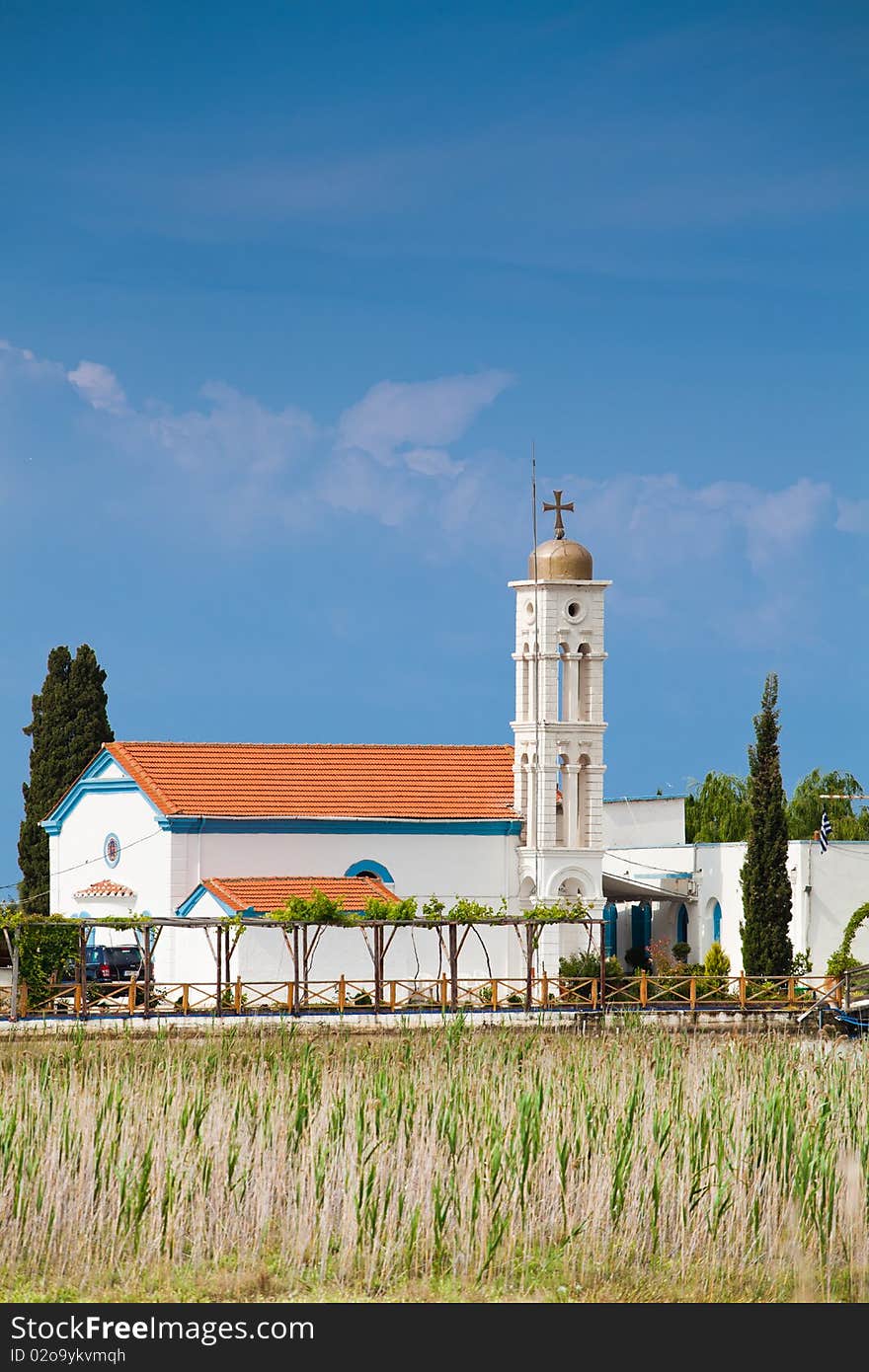 Agios Nikolaos Monastery on the Vistonida Lake at Porto Lagos, Greece