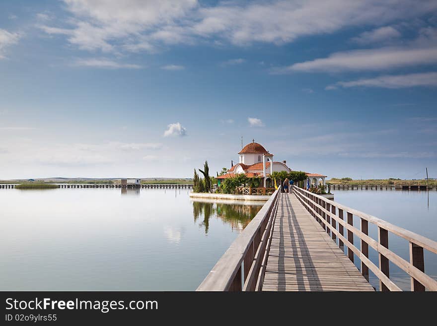 Agios Nikolaos Monastery on the Vistonida Lake at Porto Lagos, Greece