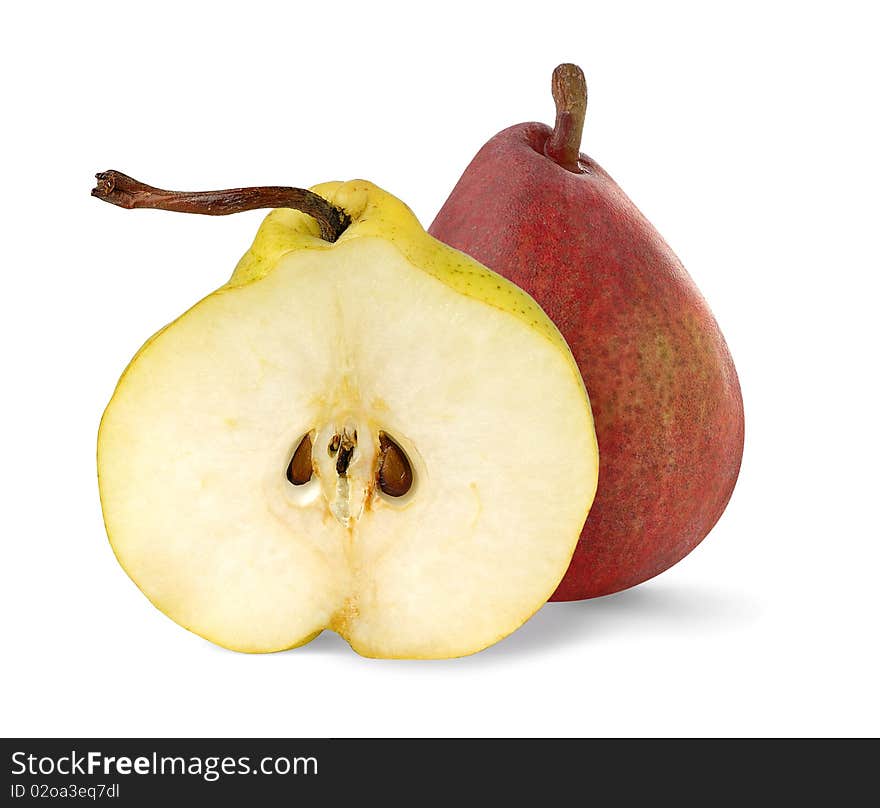 Yellow and red pear over white background. Yellow and red pear over white background