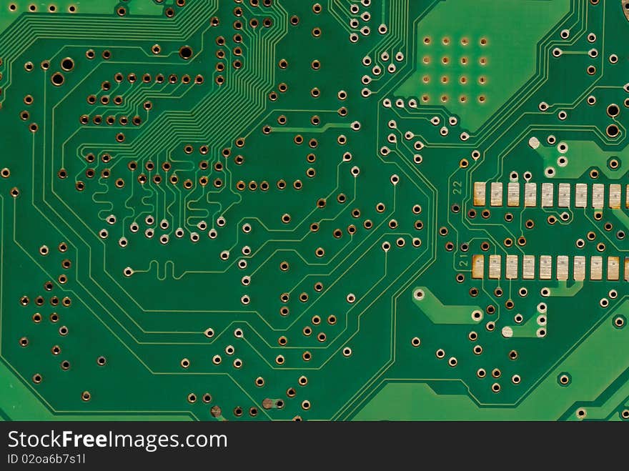 Green Printed Circuit Board closeup. Green Printed Circuit Board closeup