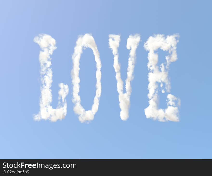 3D image of Love sign formed from clouds in the sky. 3D image of Love sign formed from clouds in the sky