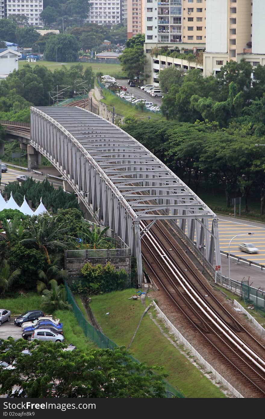 Light Rail Transit rail in Bandar Tun Razak, Kuala Lumpur viewed from a building nearby. Light Rail Transit rail in Bandar Tun Razak, Kuala Lumpur viewed from a building nearby