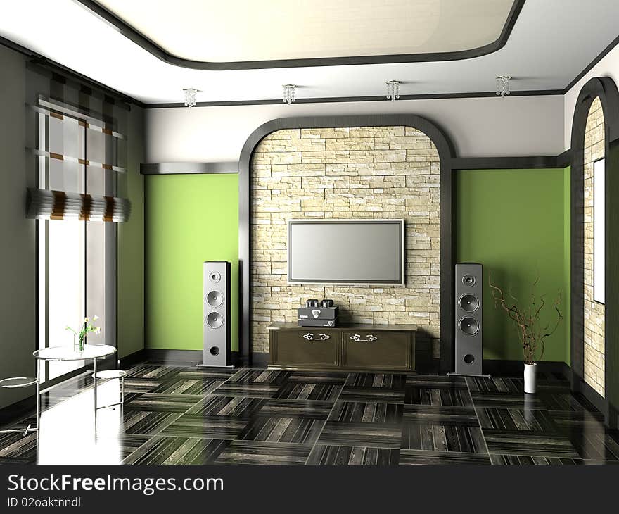 Modern interior of living room 3D