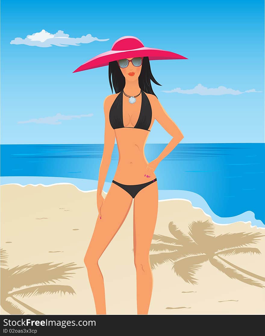 Vector illustration of sexy girl on the beach