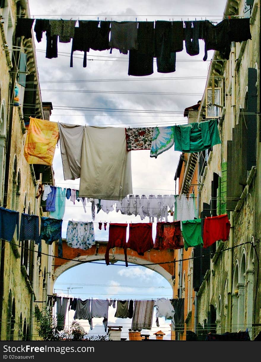 Clothes hanging upon the river of venice. Clothes hanging upon the river of venice