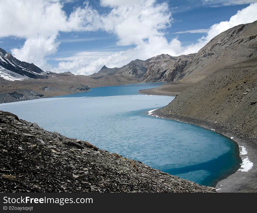 High himalaya mountines lake in Nepal