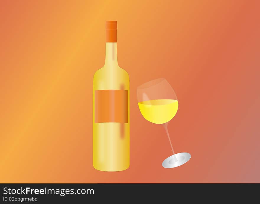 White wine glass and wine bottle